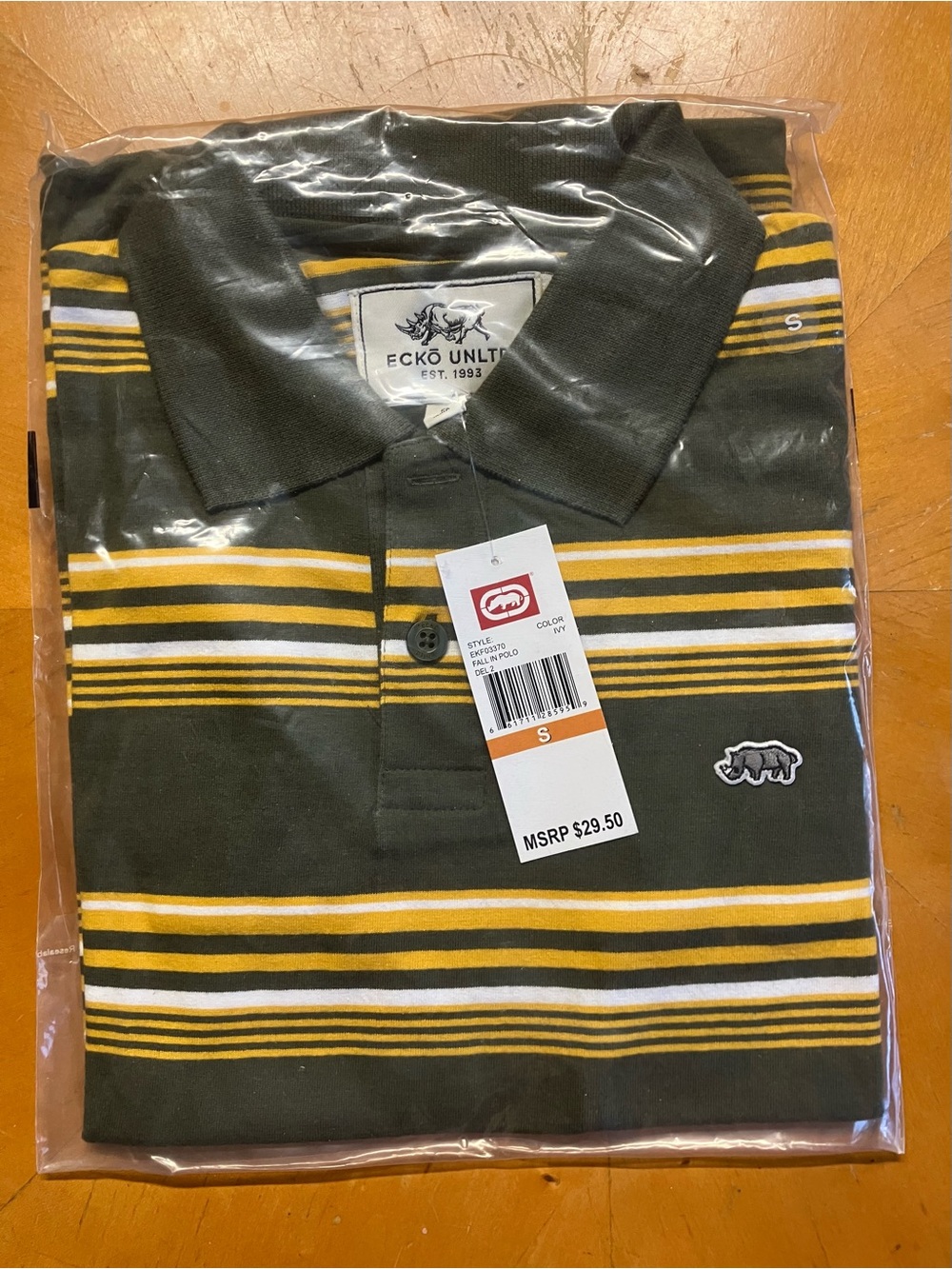 NWT Ecko Unltd Fall In Polo Ivy Green Striped S